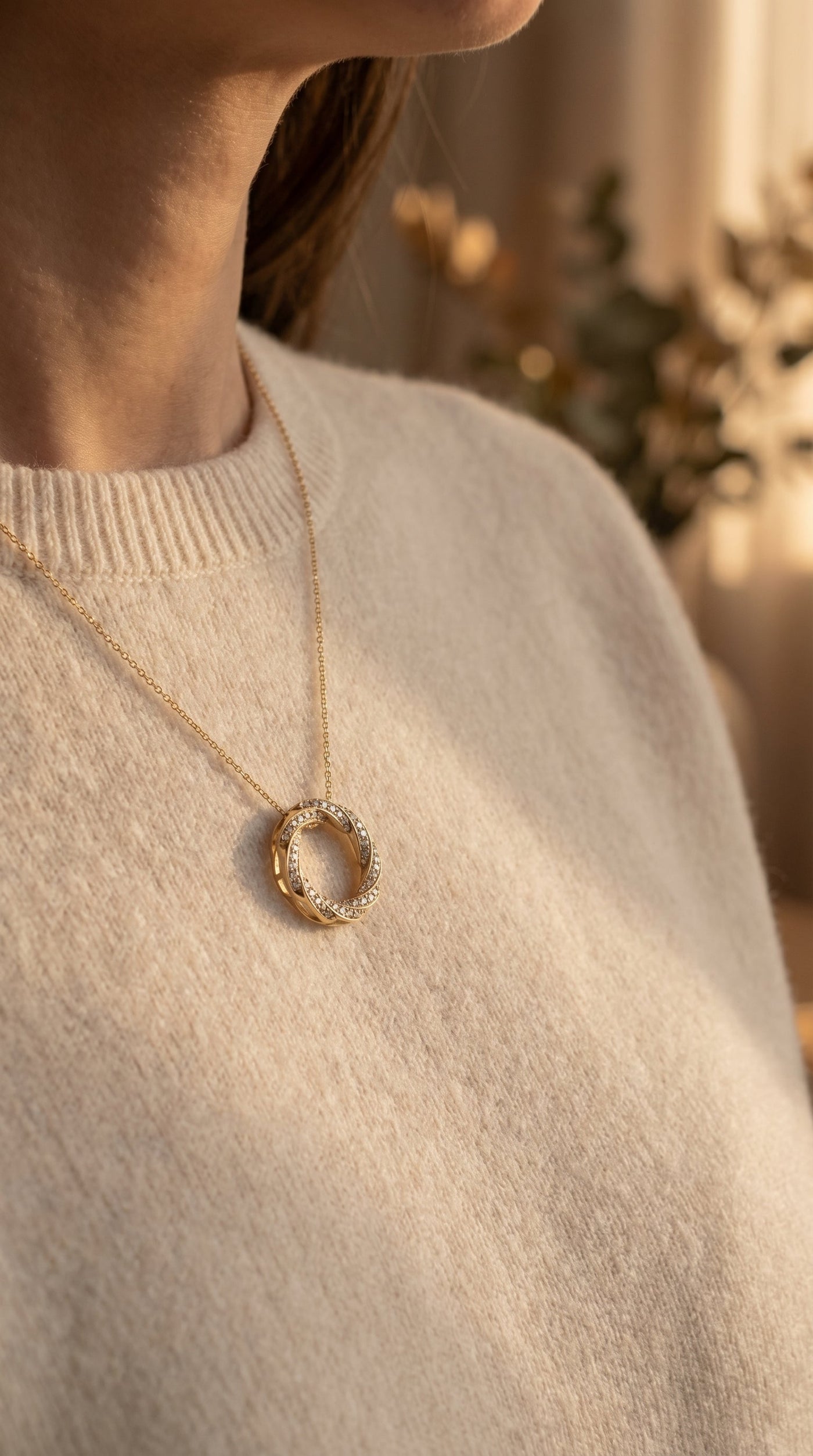 Round Diamond Twisted Circle of Life Fashion Necklace, view 2