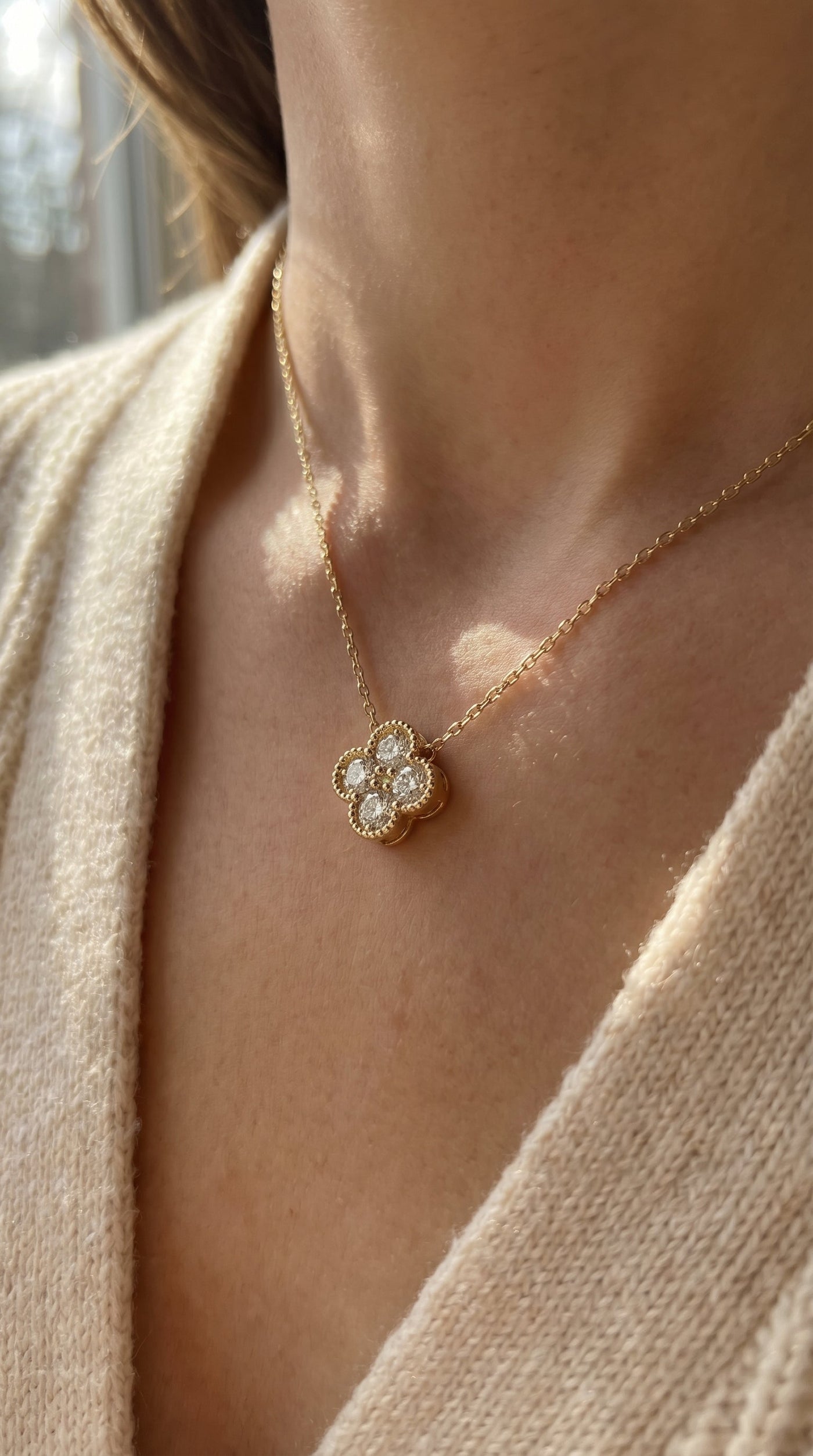 Heritage Clover Diamond Pendant Necklace, view 2
