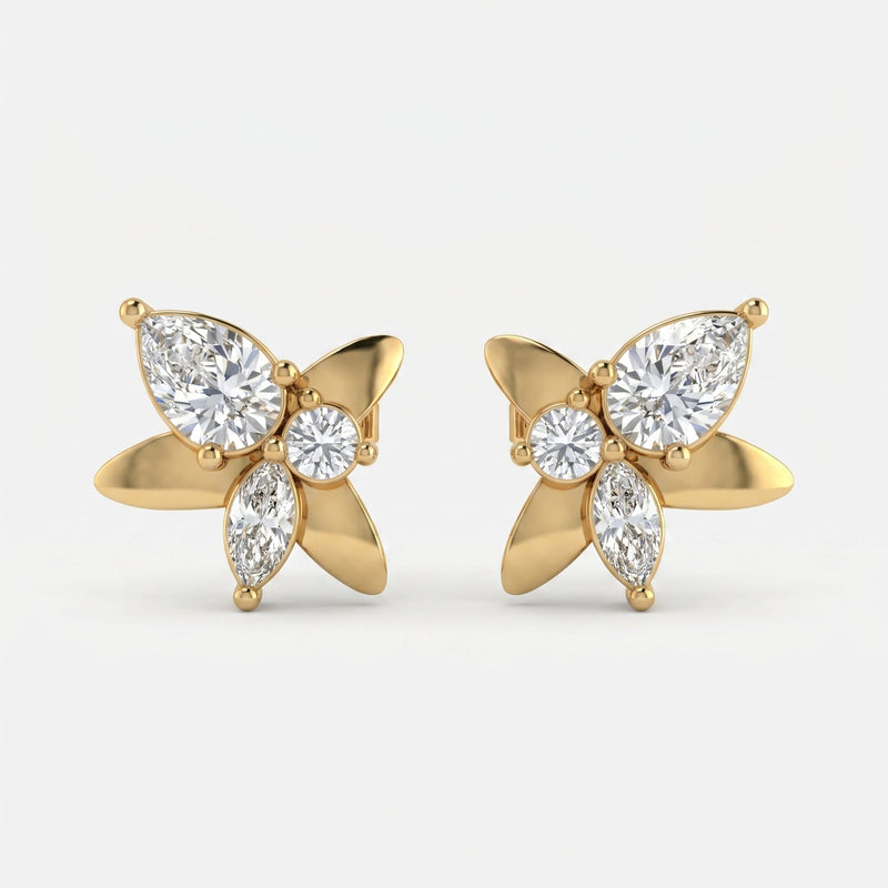 Pear & Marquise Diamond Butterfly Stud Earrings, view 1