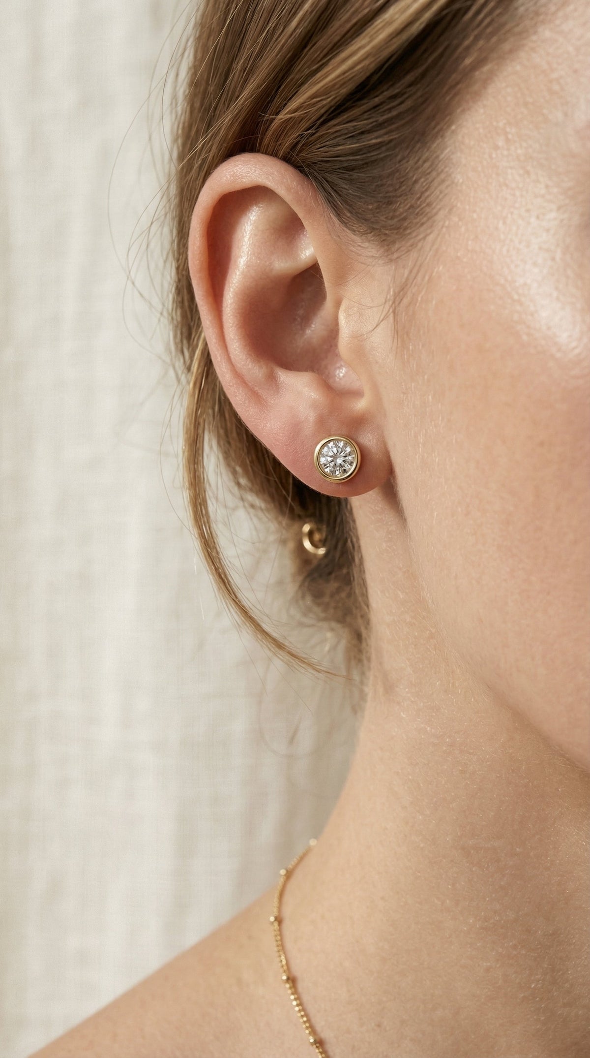 Bezel Brilliance Round Shape Earring Studs, view 2