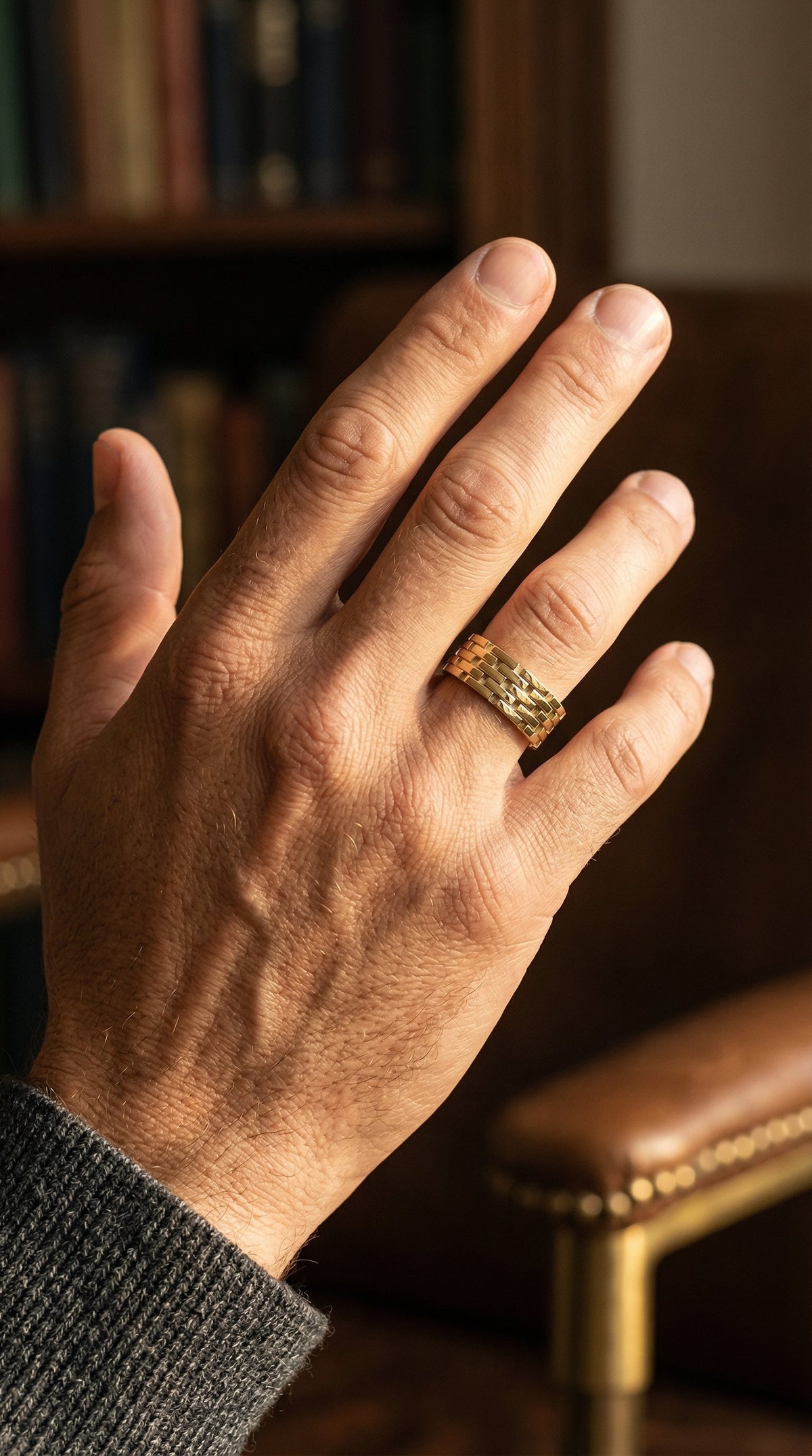 Architectural Linked Wedding Men's Ring, view 2