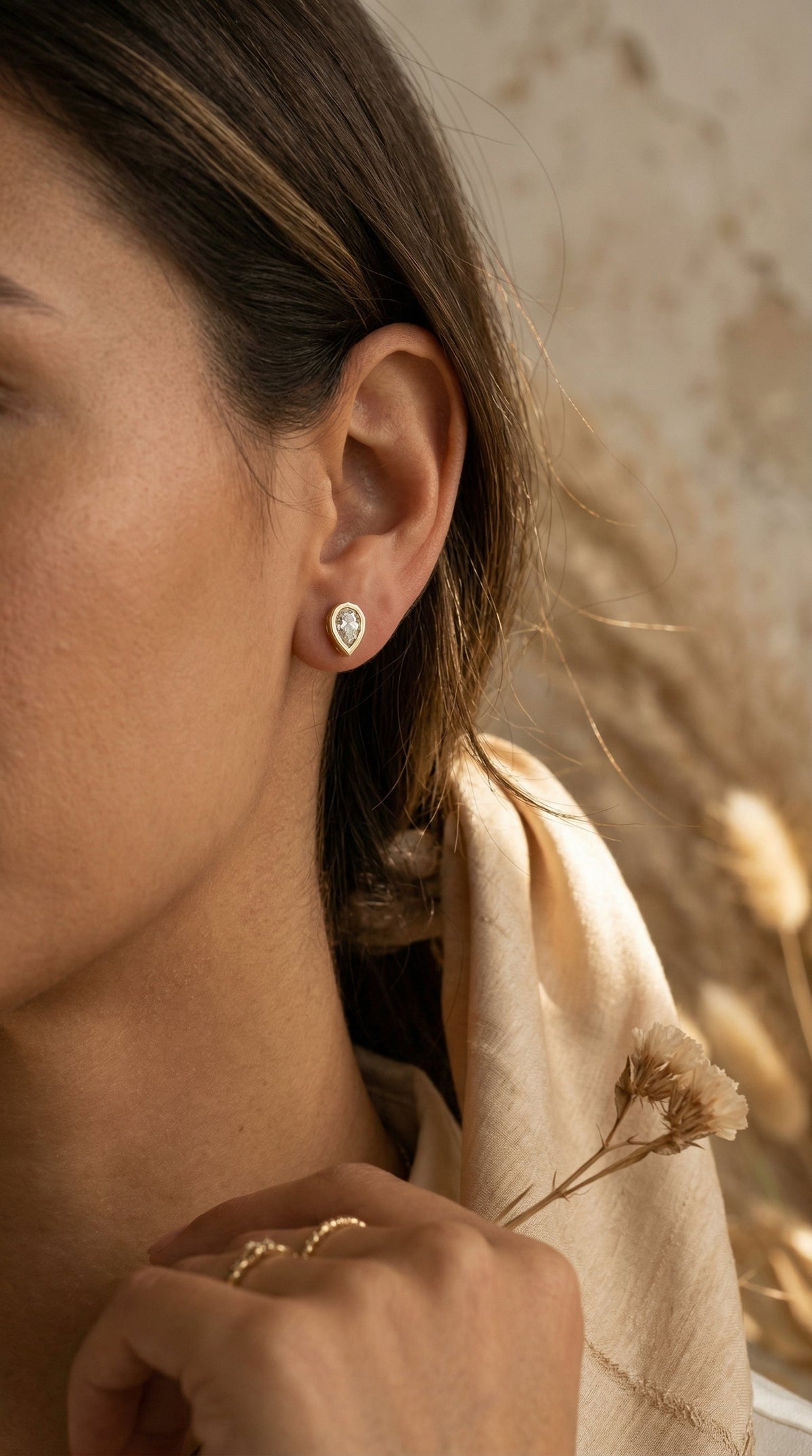 Bezel Bloom Pear Shape Earring Studs, view 2