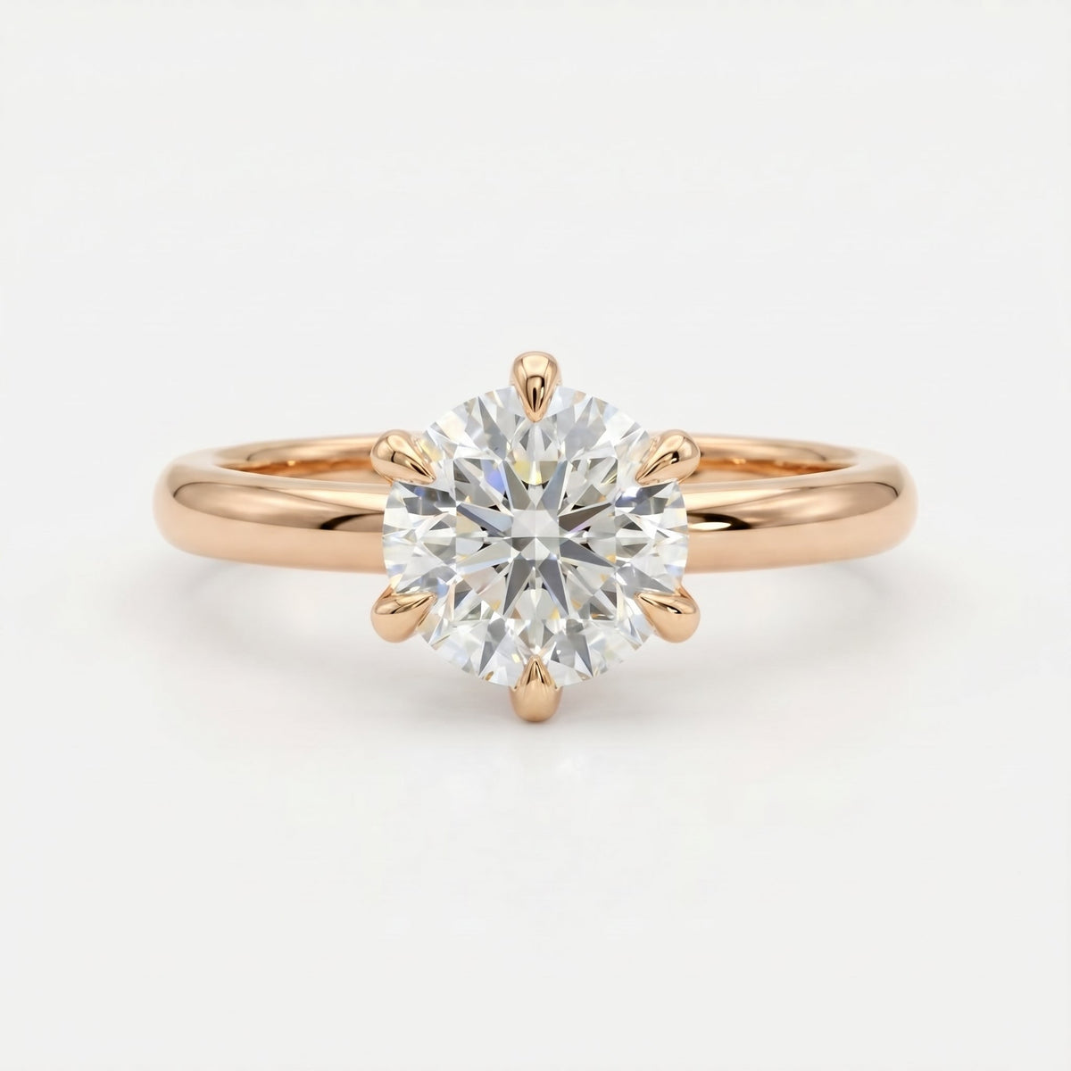 Classic Round Cut Diamond Solitaire Engagement Ring, view 6