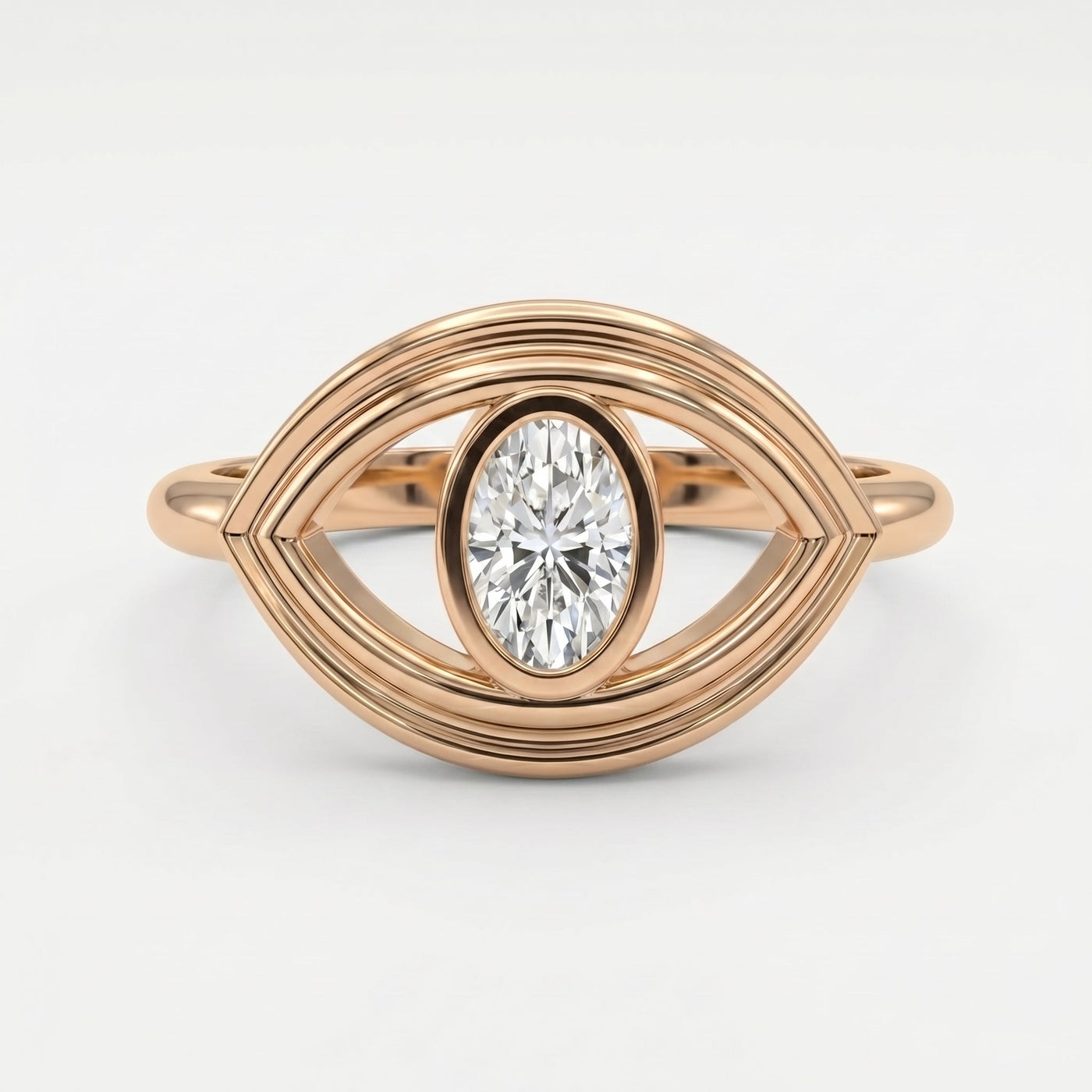 Modern Oval Cut Diamond Eye Design Ring, view 6