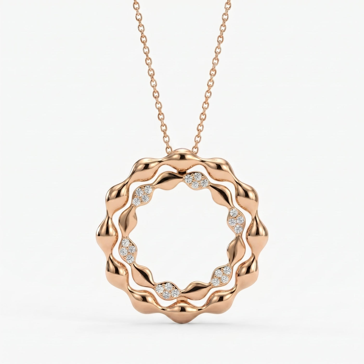 Elegant Diamond Wave Circle Pendant Necklace, view 5