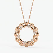 Elegant Diamond Wave Circle Pendant Necklace, view 5