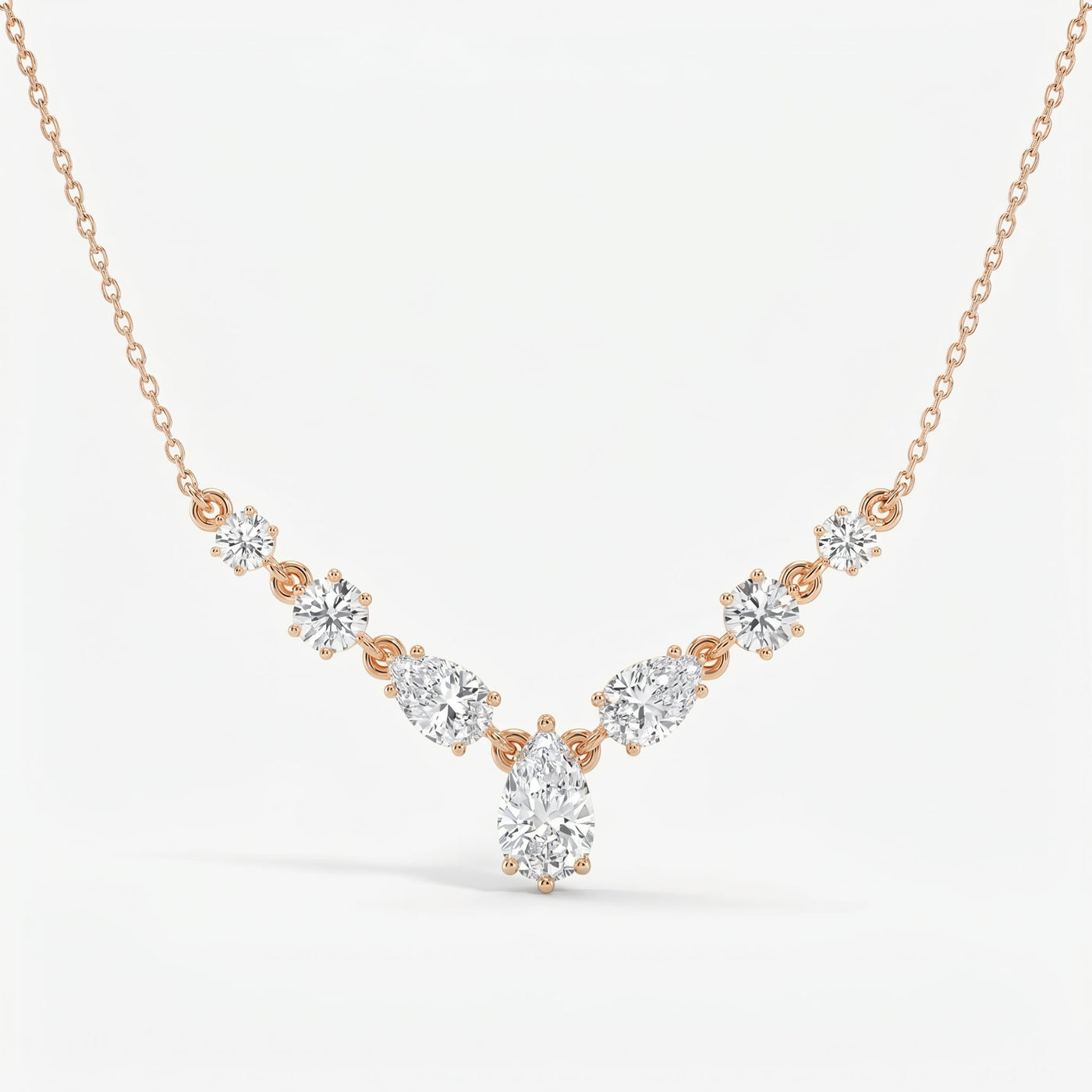 Pear & Round Cut Diamond V-Shape Diamond Pendant Necklace, view 5