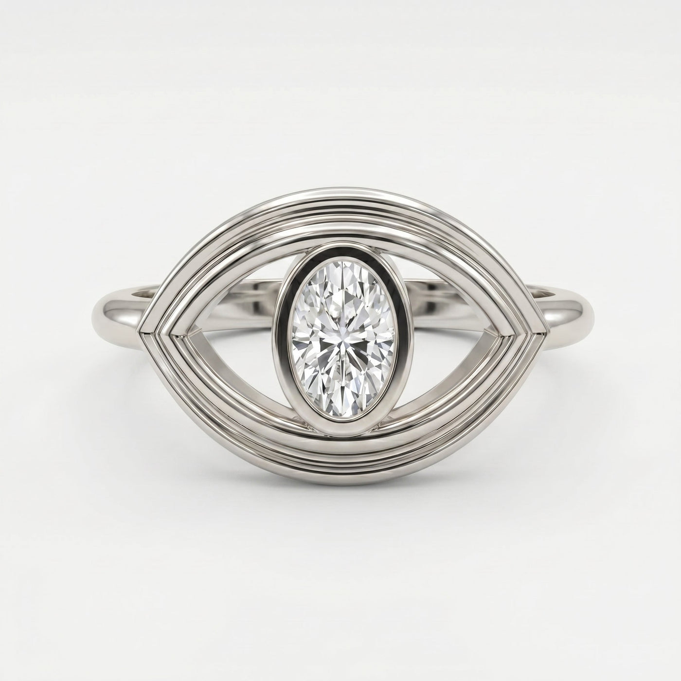 Modern Oval Cut Diamond Eye Design Ring, view 7