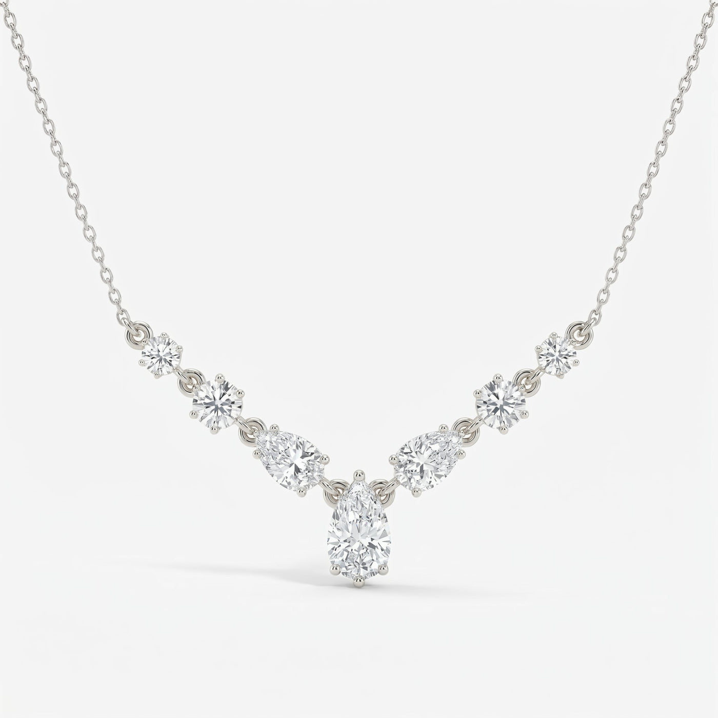 Pear & Round Cut Diamond V-Shape Diamond Pendant Necklace, view 6