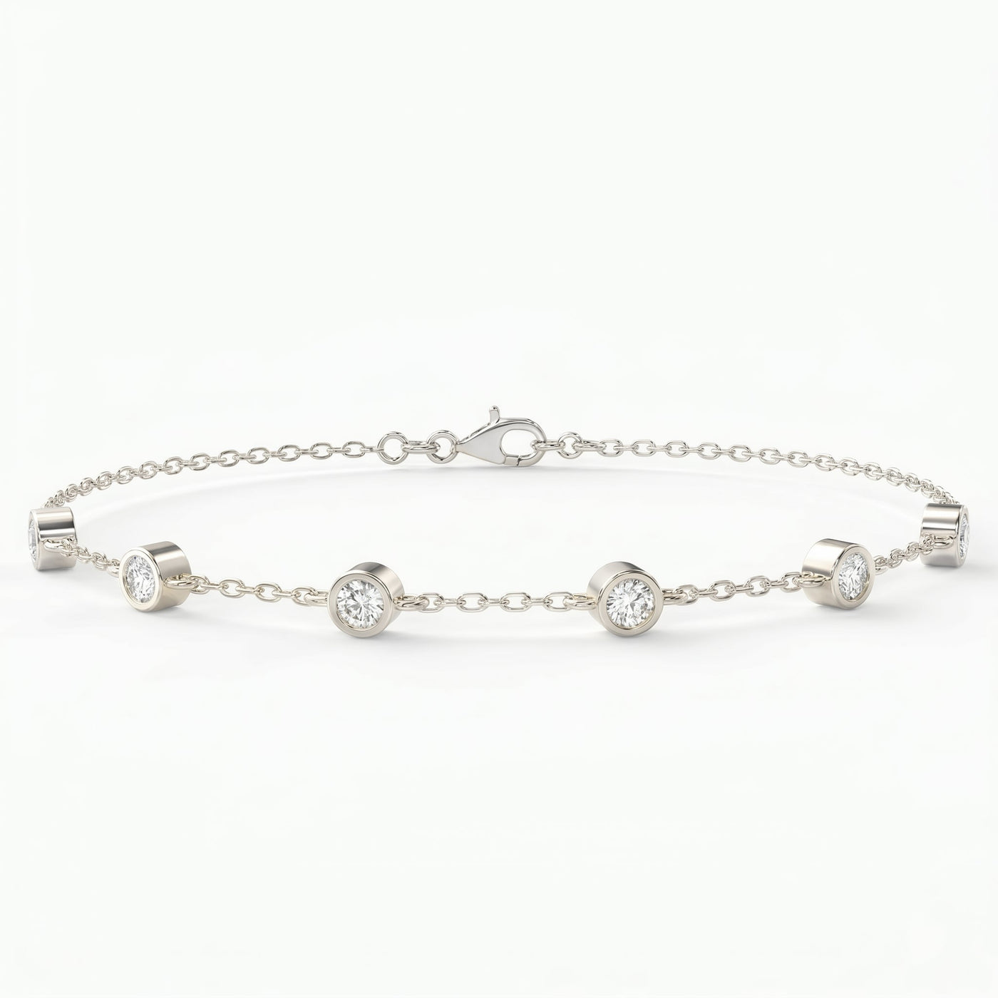 Diamond Station Bracelet, Bezel Set Round Diamonds Minimalist Chain Design, view 5