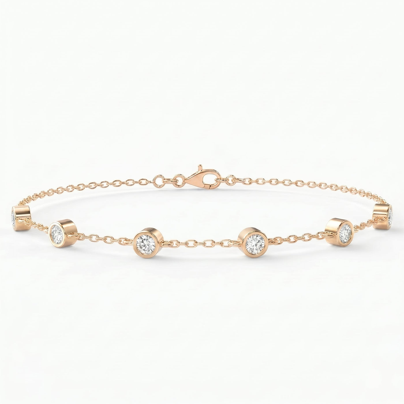 Diamond Station Bracelet, Bezel Set Round Diamonds Minimalist Chain Design, view 6