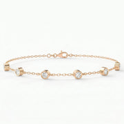 Diamond Station Bracelet, Bezel Set Round Diamonds Minimalist Chain Design, view 6
