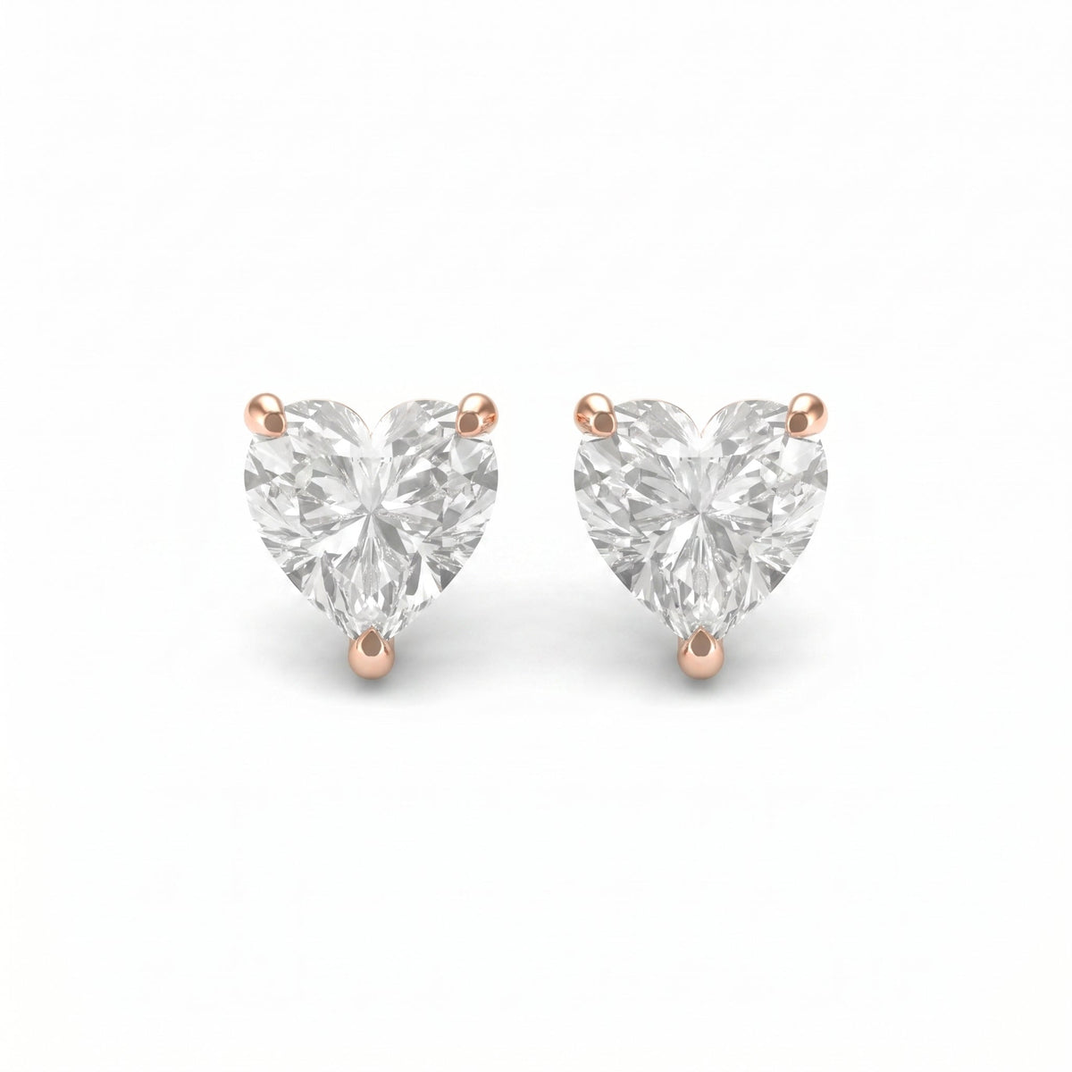 3-Prong Heart Cut Diamond Stud Earrings, view 5