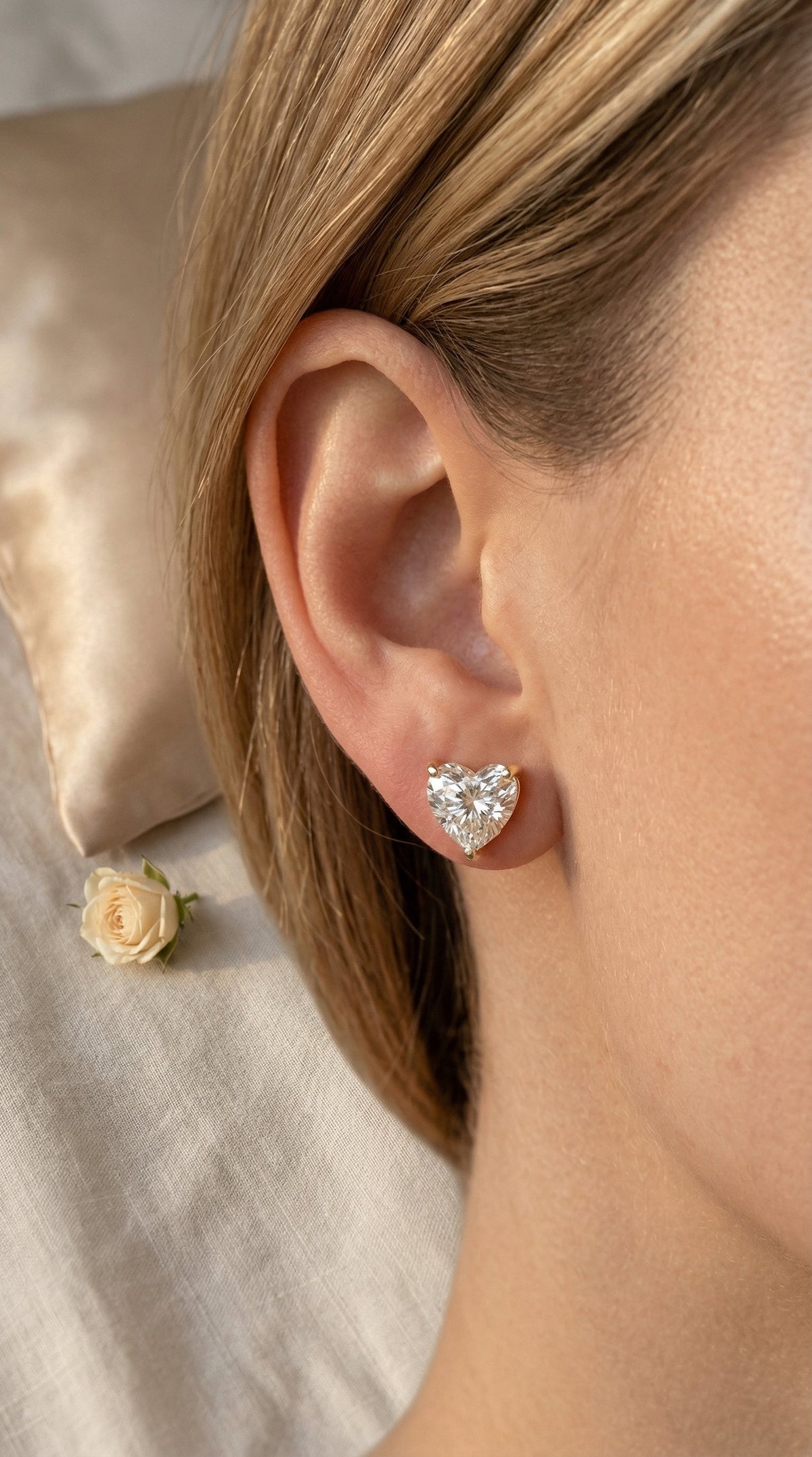 3-Prong Heart Cut Diamond Stud Earrings, view 2