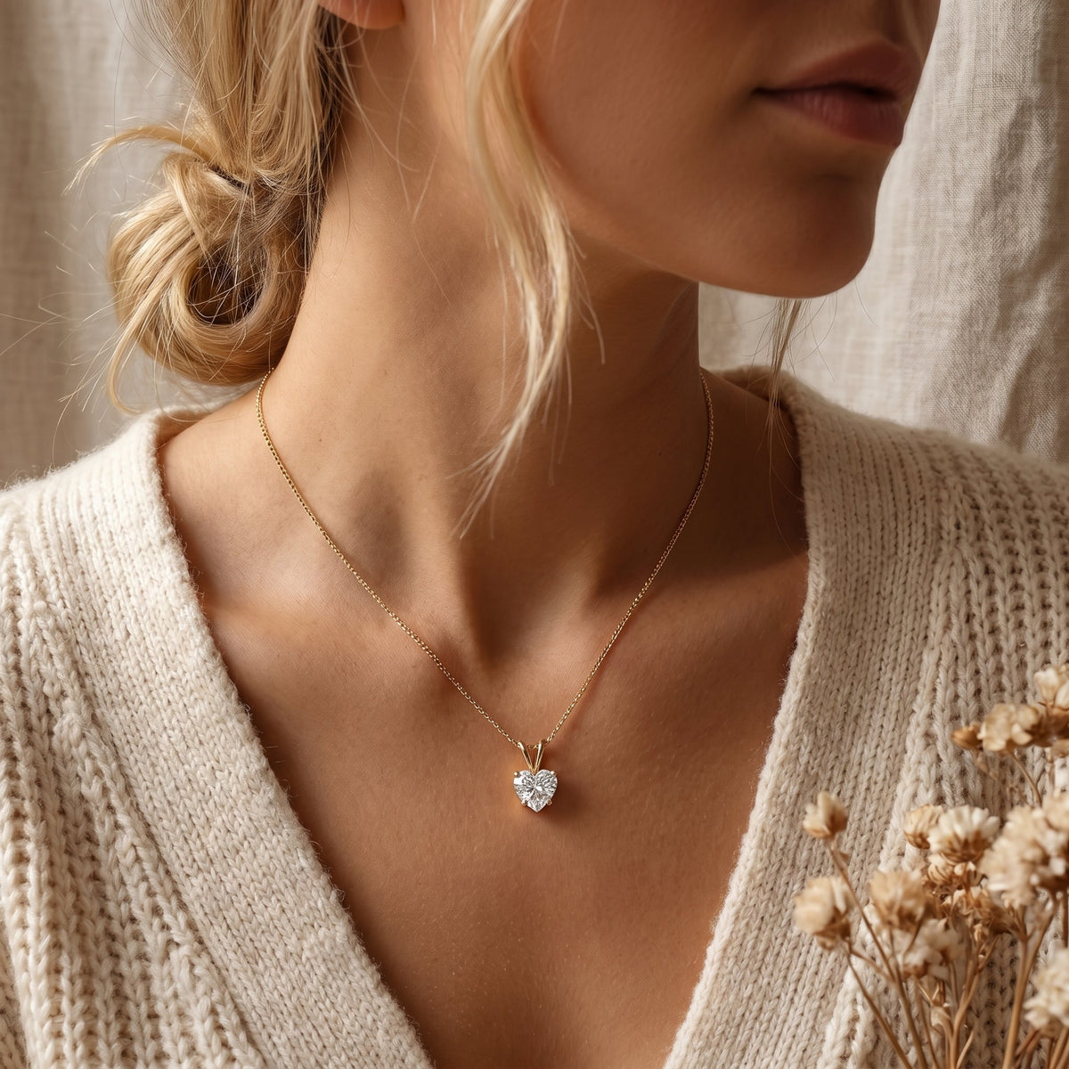 Heart Cut Diamond Solitaire Pendant Necklace, view 2