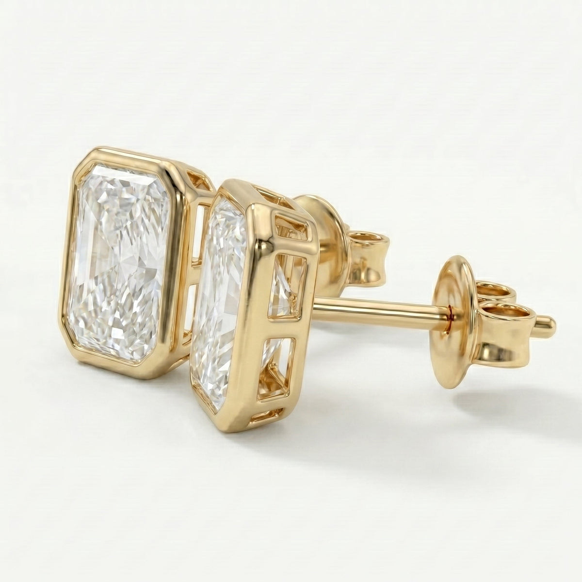 Bezel Set Radiant Cut Diamond Stud Earrings, view 4