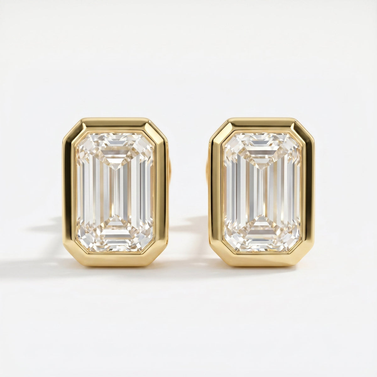 Emerald Cut Diamond Bezel Stud Earrings, view 1