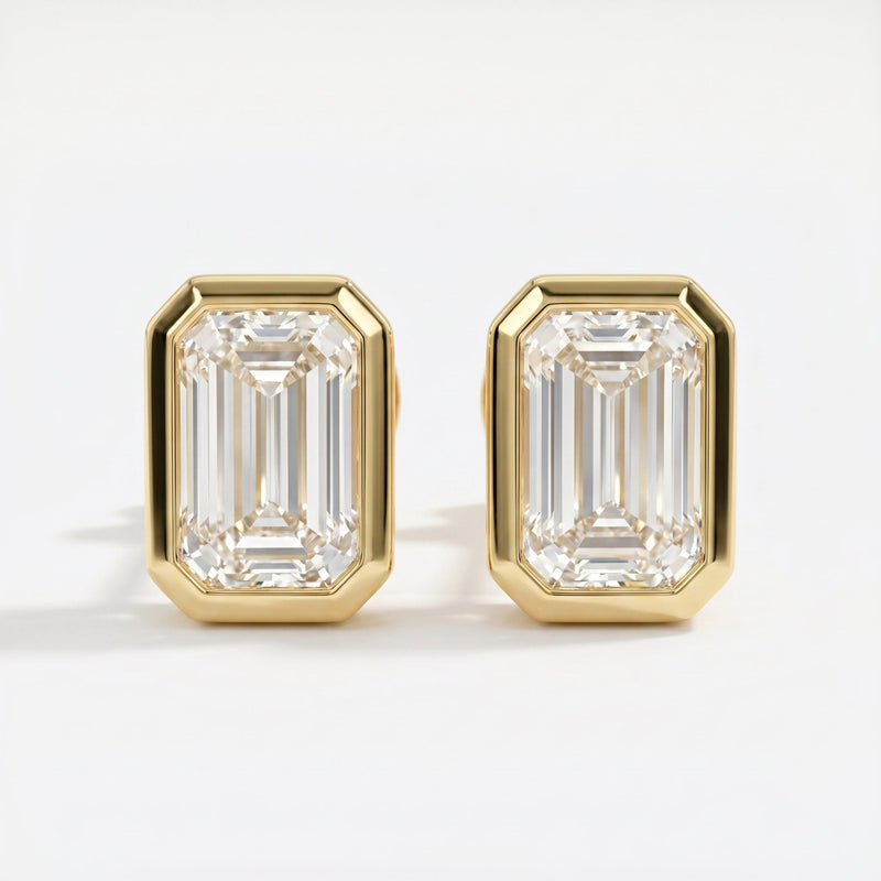 Emerald Cut Diamond Bezel Stud Earrings, view 1