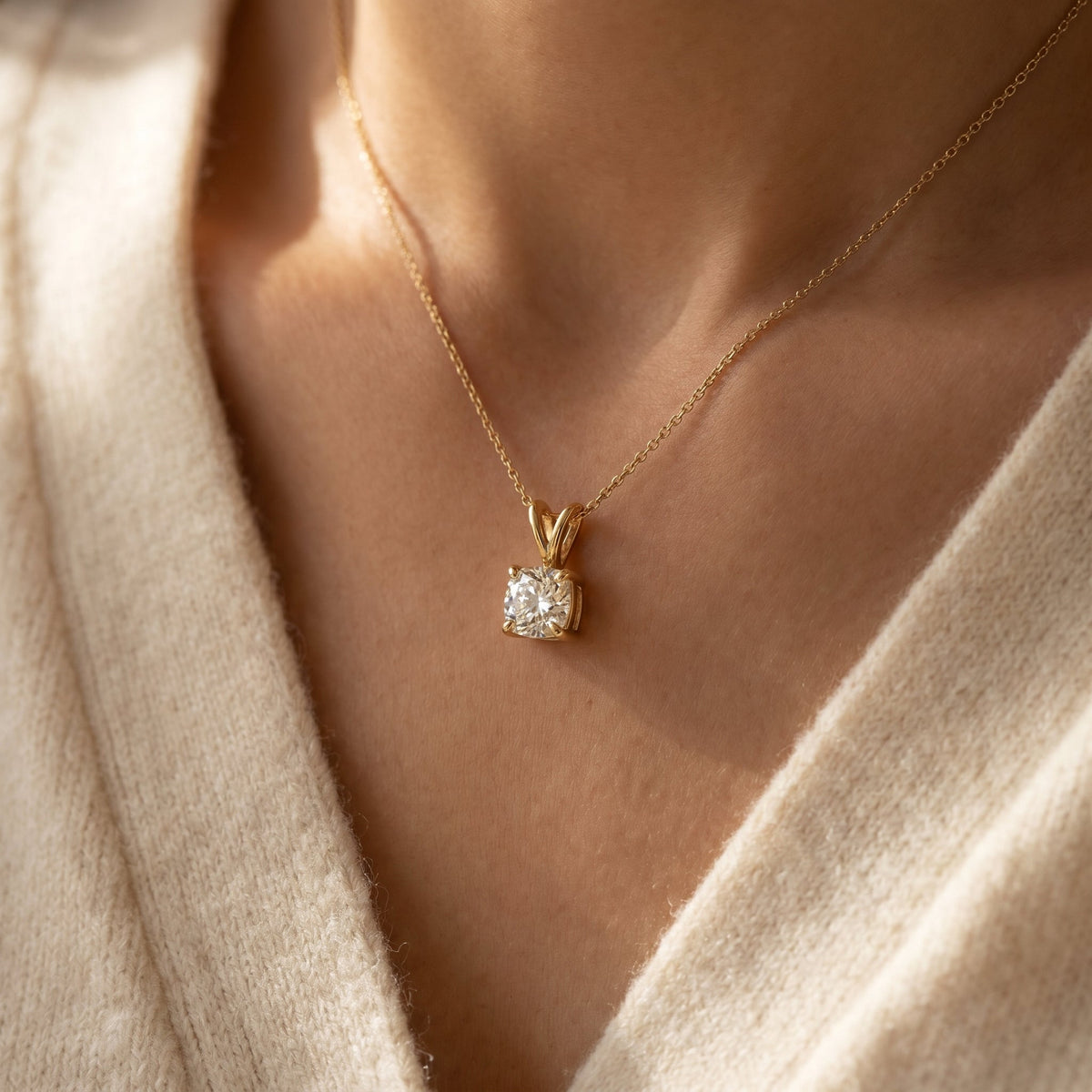Cushion Cut Diamond Solitaire Pendant Necklace, view 2