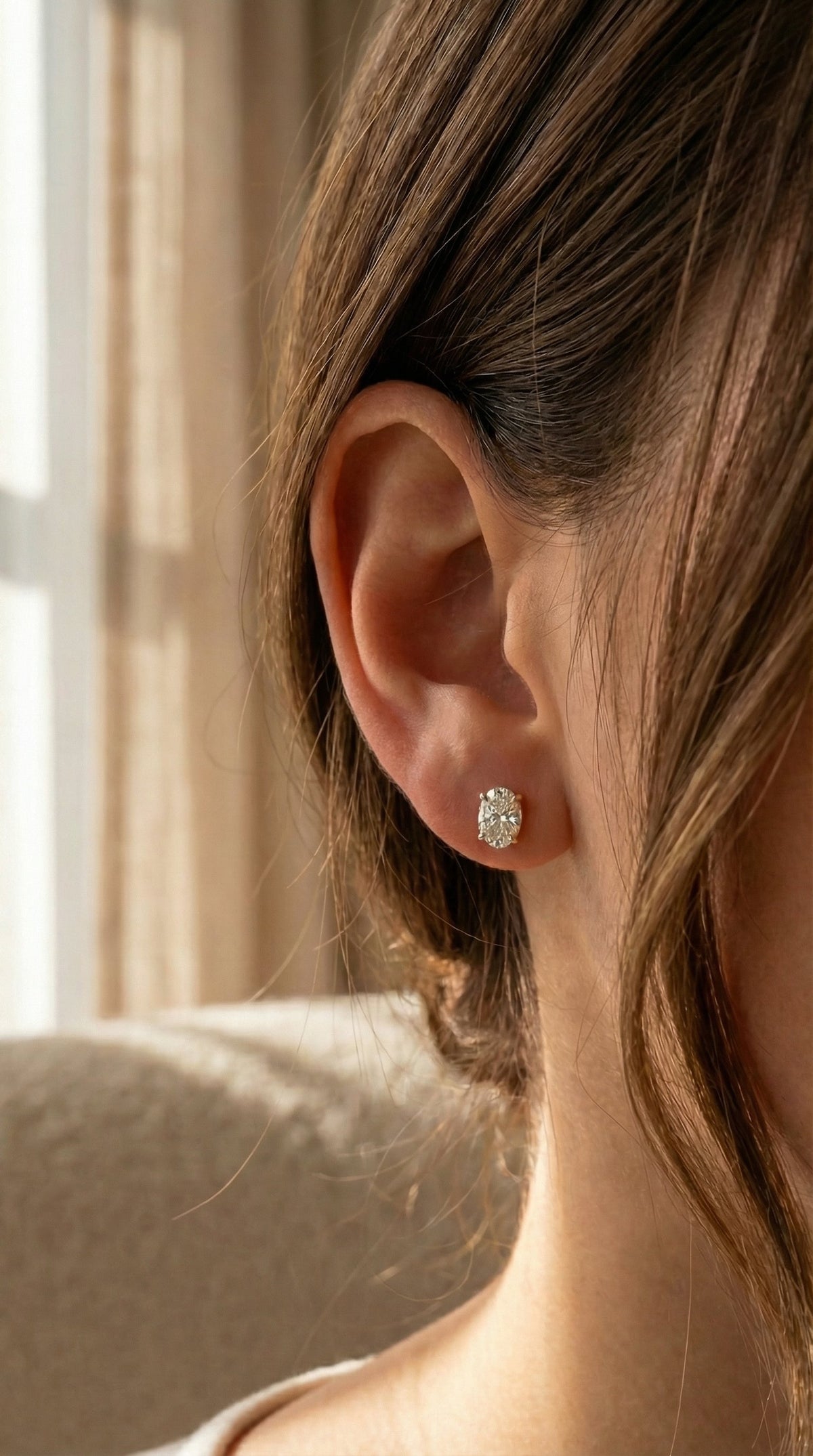 Oval Diamond Stud Earring, view 2