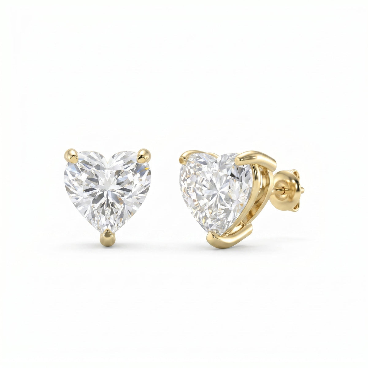 3-Prong Heart Cut Diamond Stud Earrings, view 3