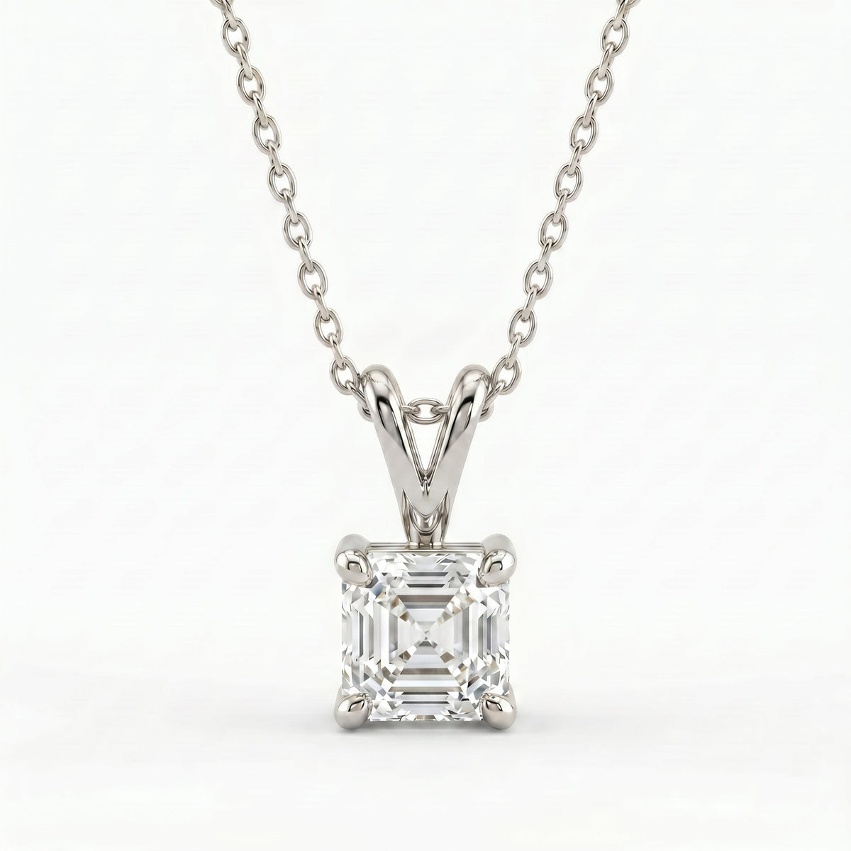 Asscher Cut Diamond Solitaire Pendant Necklace, view 6