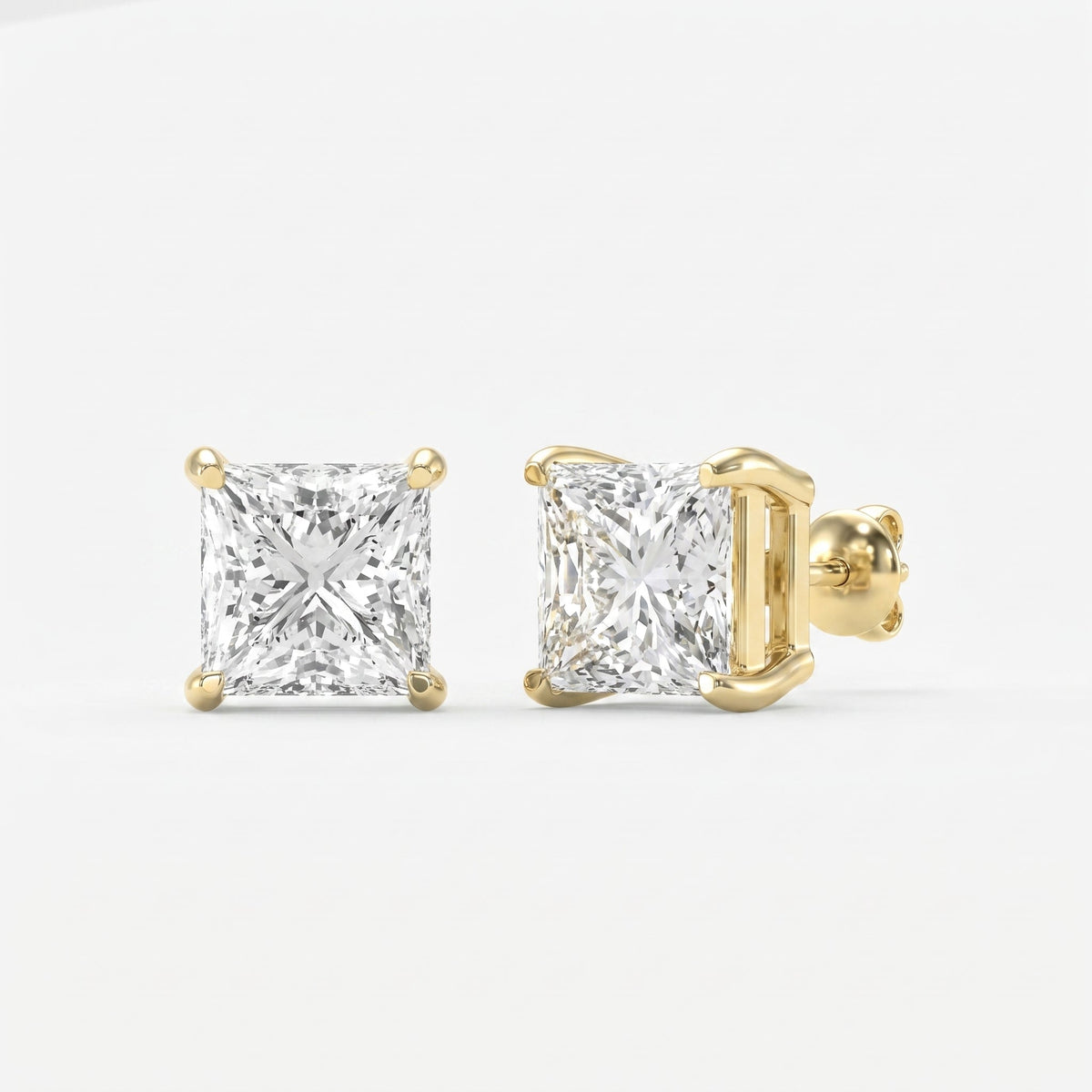 Princess Cut Diamond Stud Earrings, view 4