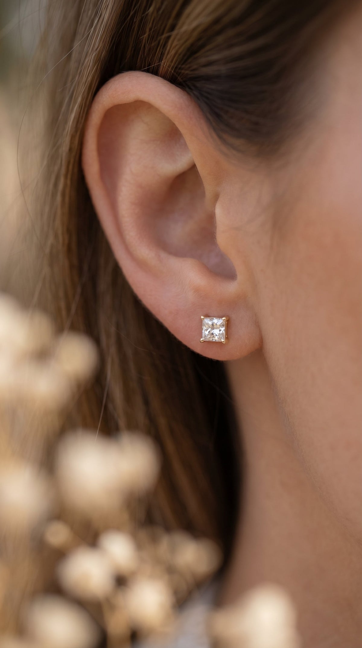 Princess Cut Diamond Stud Earrings, view 2