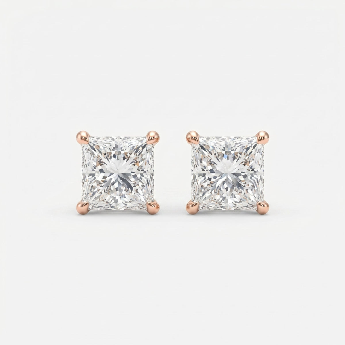 Princess Cut Diamond Stud Earrings, view 3