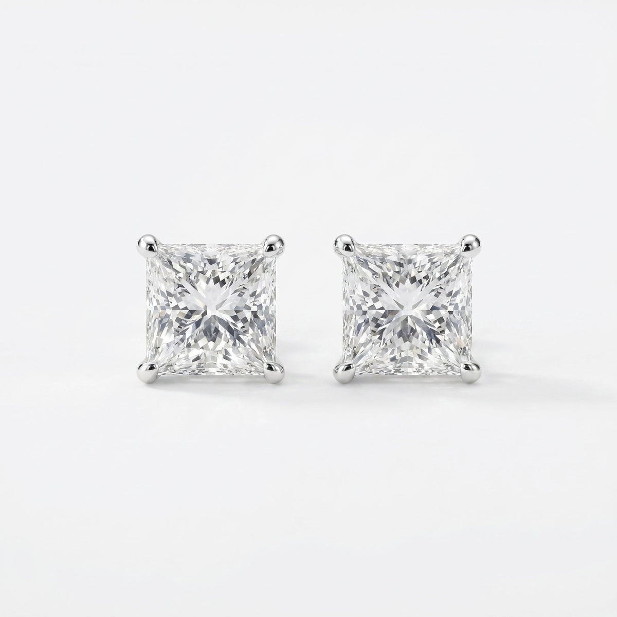 Princess Cut Diamond Stud Earrings, view 5