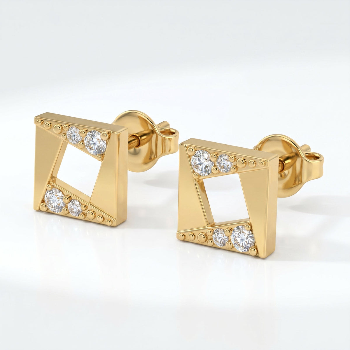 Geometric Square Diamond Stud Earrings, view 4
