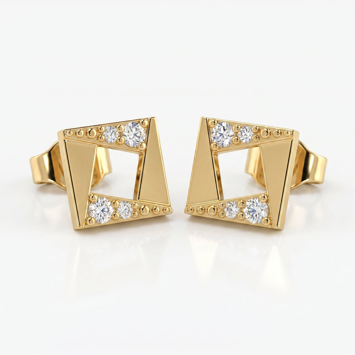 Geometric Square Diamond Stud Earrings, view 3