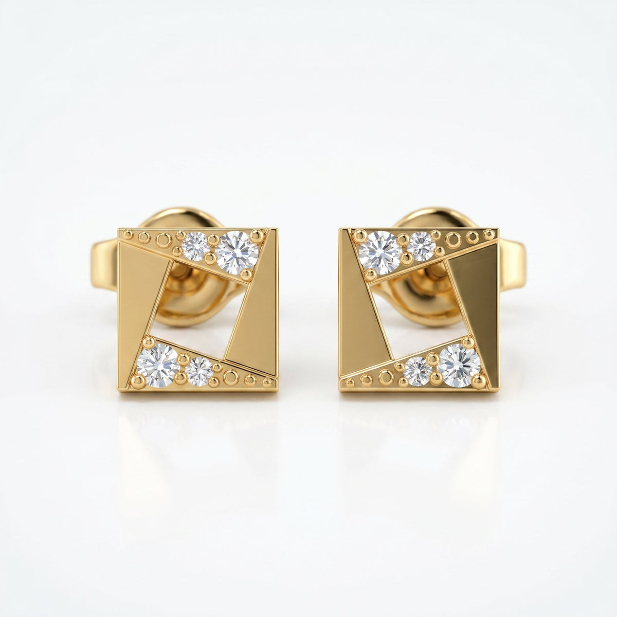 Geometric Square Diamond Stud Earrings, view 1