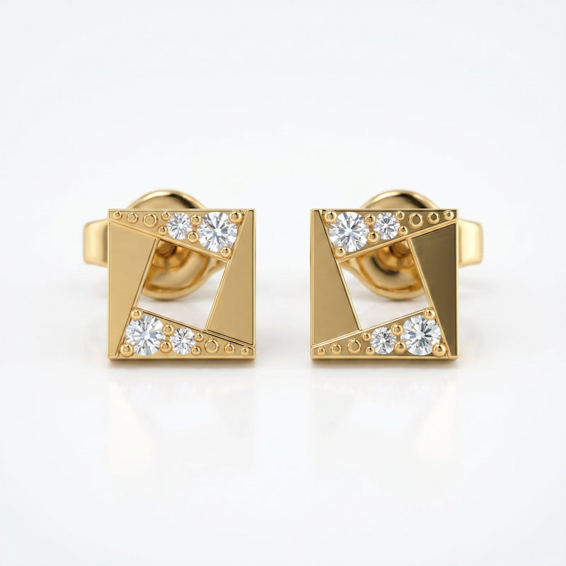 Geometric Square Diamond Stud Earrings, view 1
