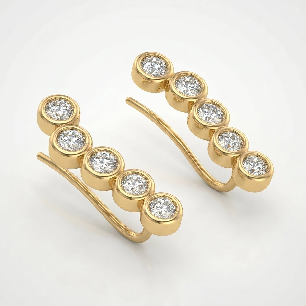 Modern Minimalist Round Diamond Ear Climber Earrings, view 4