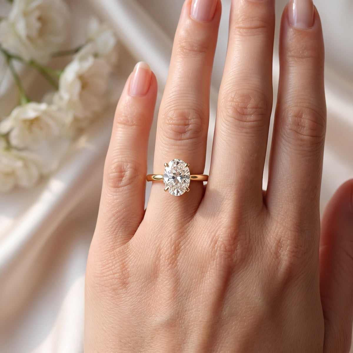 Classic Oval Shape Diamond Solitaire Engagement Ring, view 2