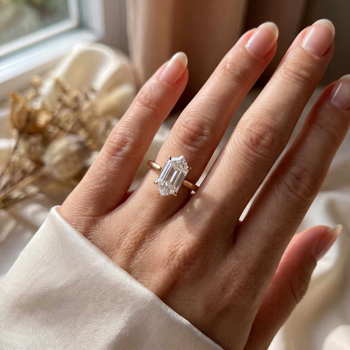Elongated Hexagon Lab Diamond Solitaire Engagement Ring, view 7