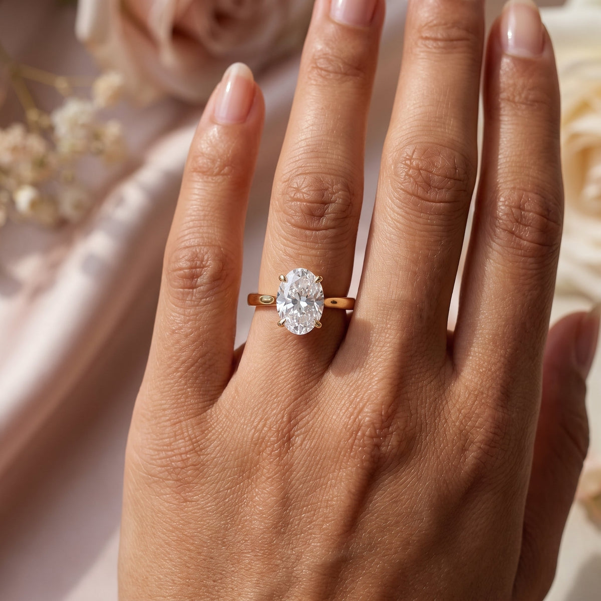 Portuguese Oval Cut Lab Grown Diamond Solitaire Engagement Ring, view 4
