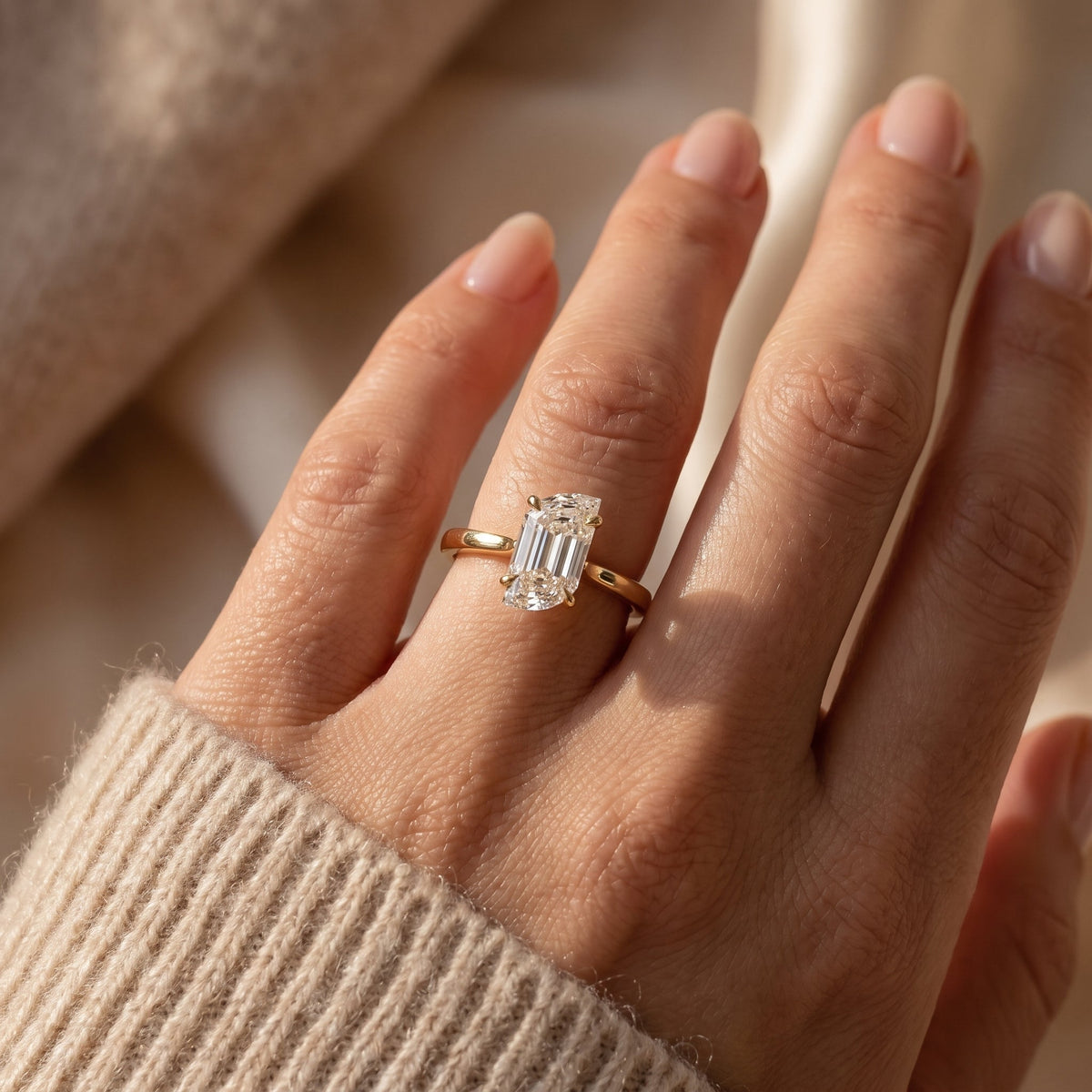 Flame Cut Lab Diamond Solitaire Engagement Ring, view 2