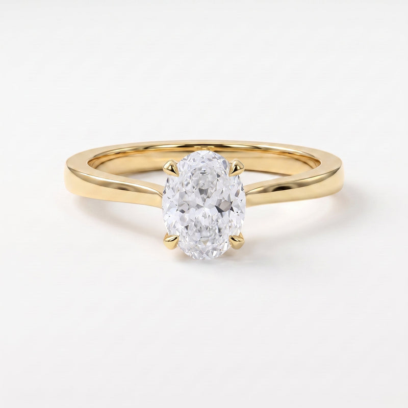 Portuguese Oval Cut Lab Grown Diamond Solitaire Engagement Ring, view 1
