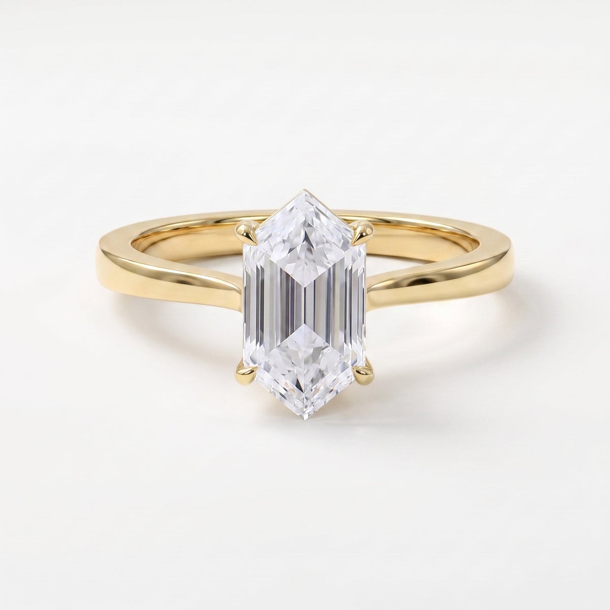 Elongated Hexagon Lab Diamond Solitaire Engagement Ring, view 1