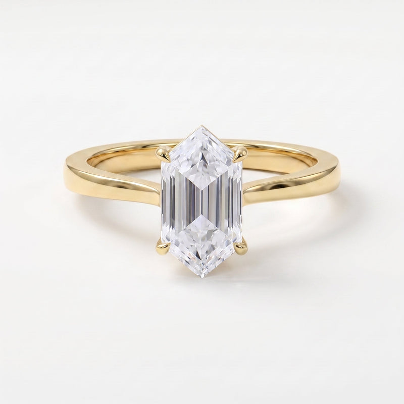 Elongated Hexagon Lab Diamond Solitaire Engagement Ring, view 1