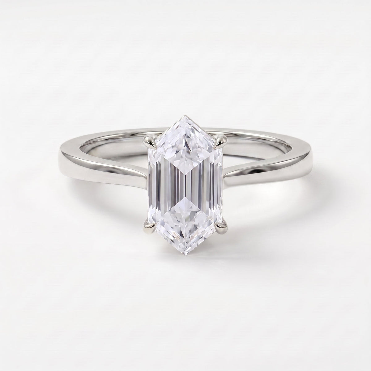 Elongated Hexagon Lab Diamond Solitaire Engagement Ring, view 2