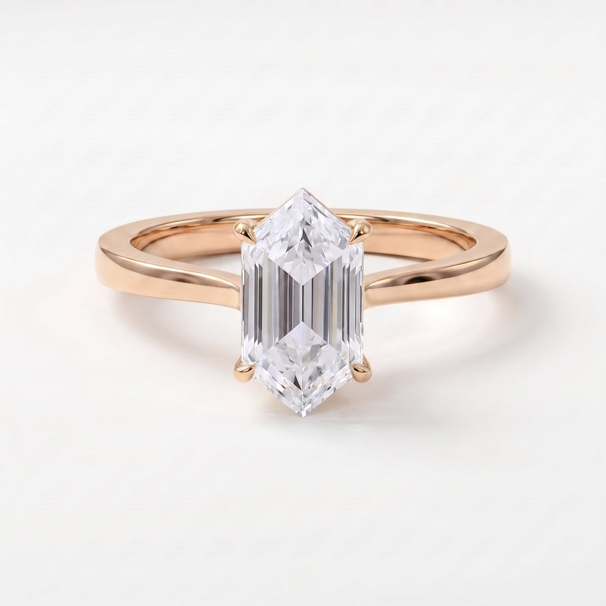 Elongated Hexagon Lab Diamond Solitaire Engagement Ring, view 6