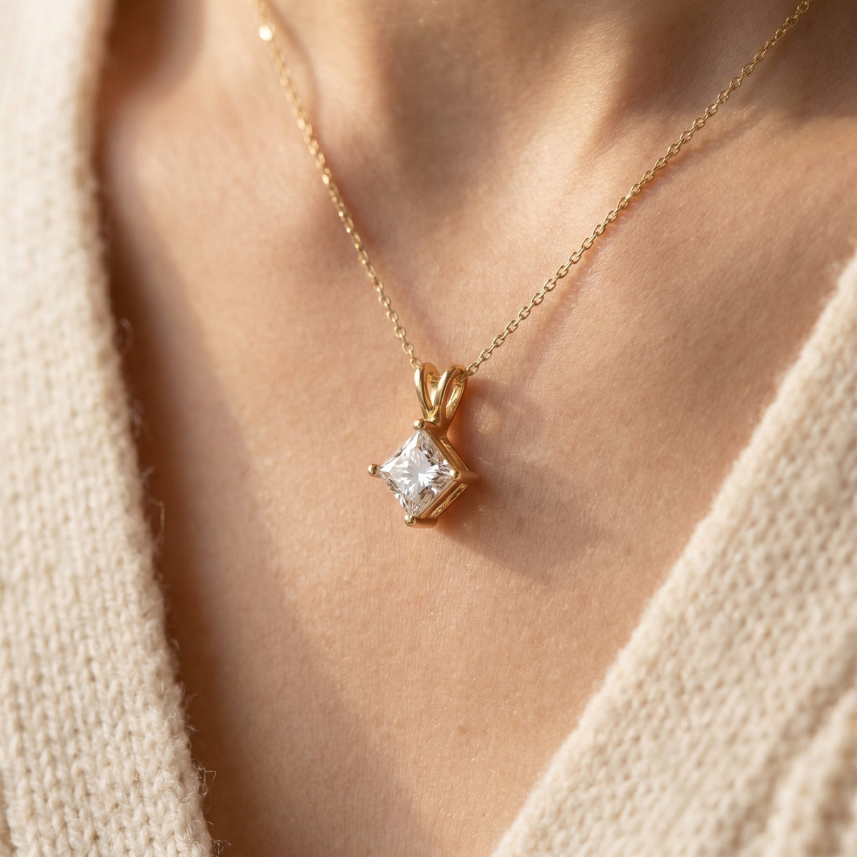Princess Cut Diamond Solitaire Pendant Necklace, view 2