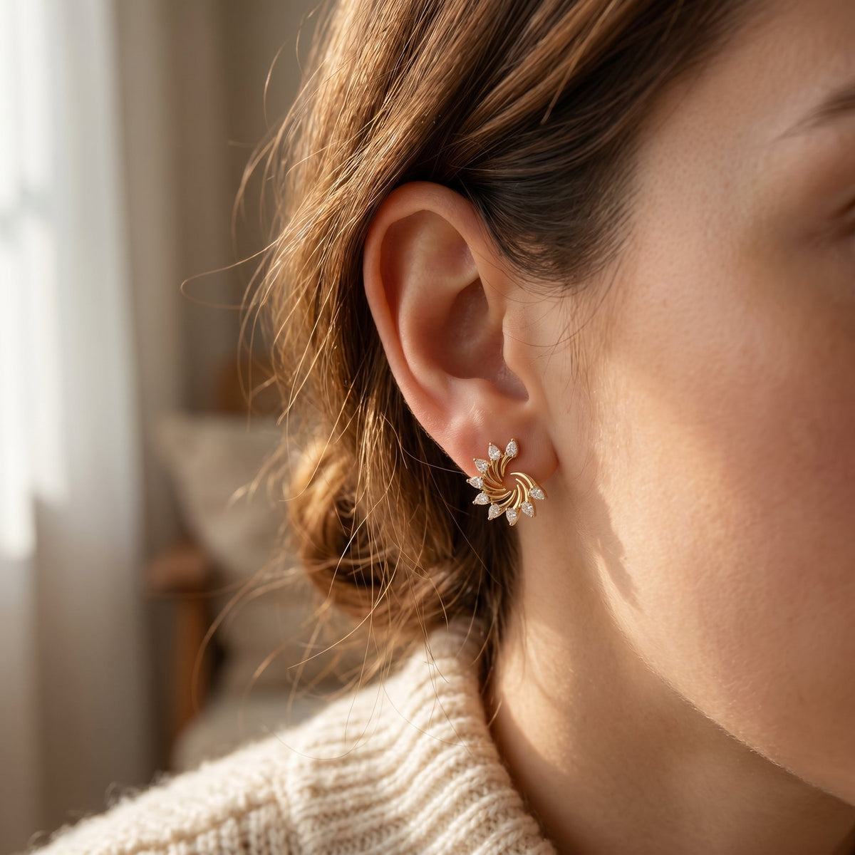 Pear Cut Diamond Swirl Stud Earrings, view 2