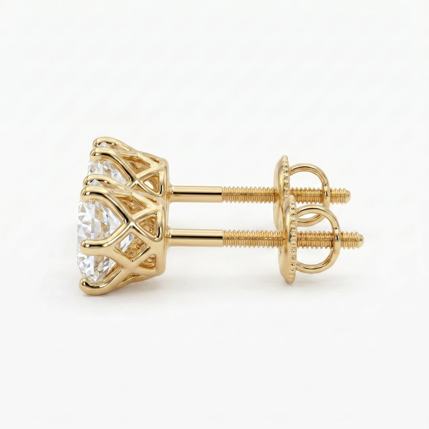 Classic 6 Prong Round Brilliant Diamond Stud Earrings, view 4