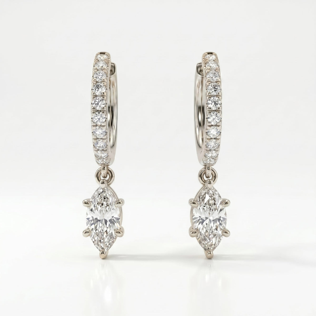 Marquise Cut Diamond Hoop Drop Earrings, view 5