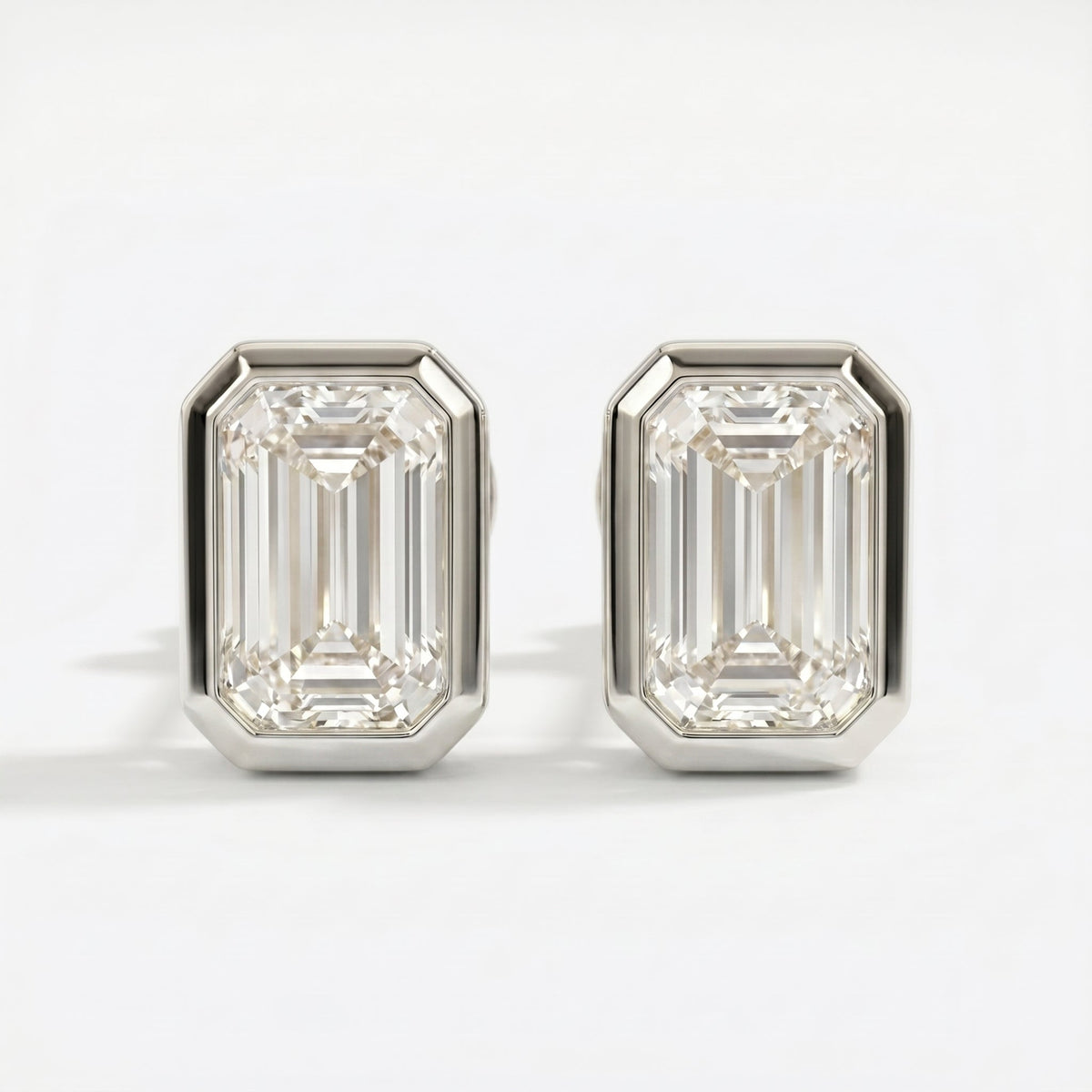 Emerald Cut Diamond Bezel Stud Earrings, view 6