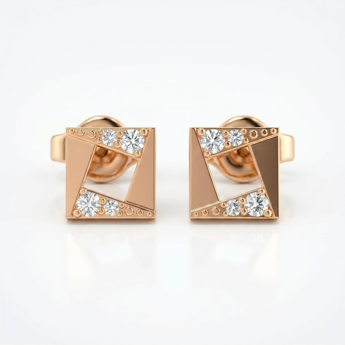 Geometric Square Diamond Stud Earrings, view 6